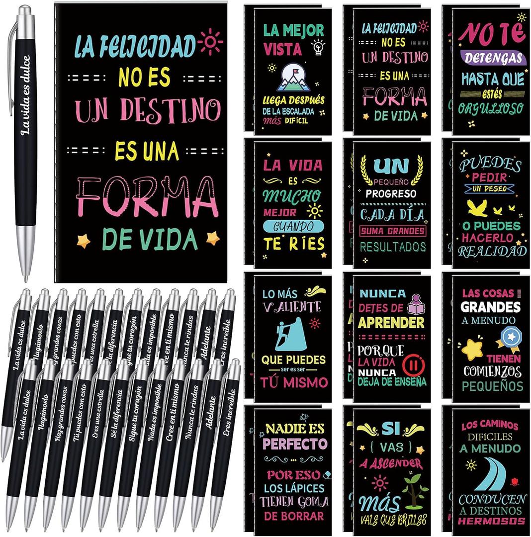 Sayglossy 48 Pcs Spanish Employee Teacher Appreciation Gifts Bulk Inspirational Notebooks with Pens Nurse Thank You Graduation Rewards Coworker Staff Women Men Regalos Cristianos Para Mujer En Español