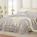 Andency Linen Grey Super King Plus Size Comforter Set (128x120Inch), 3 Pieces Fluffy Farmhouse Shabby Chic Ruffle Bedding Sets, All Season Soft Lightweight Bed Set