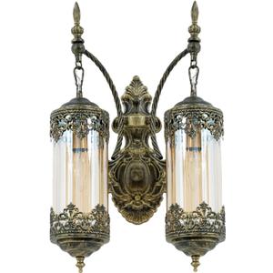 Rustic Wall Sconce with Amber Glass Vintage 2-Lights Antique Gothic Wall Light Fixture Retro Mid Centry Lantern Wall Sconce for Bedroom, Living Room, Mirror, Brush Gold, E12