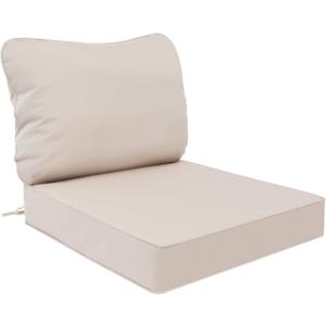 AAAAAcessories Outdoor Deep Seat Cushions, Waterproof, Fade-Resistant Patio Furniture Replacement Cushions, 23.5" x 25.5" x 5" + 23.5" x 19", Khaki Beige