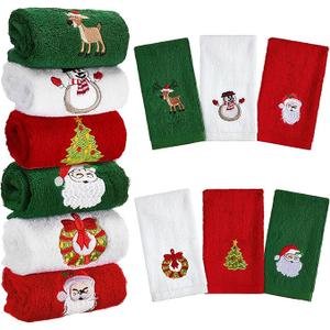 Tatuo 12 Pieces Christmas Bathroom Towel Santa Reindeer Snowman Cotton Decorative Hand Towels Fabric Christmas Cotton Embroidered Hand Towels for Kitchen Bathroom Home Cleaning (Classic Style)