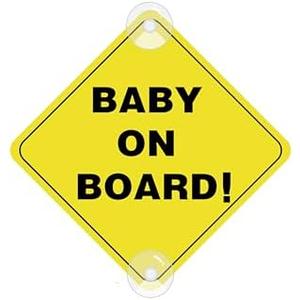 Assured Signs Baby On Board Sign with Suction Cups,Baby Safety Warning Decal for Cars- Bright Yellow, Durable and Strong Suction (Baby on Board)