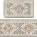 Kitchen Mats Cushioned Anti Fatigue Mats for Kitchen Floor, Non-Skid Waterproof Kitchen Rugs Padded Comfort Standing Desk Mat for Home Office Laundry Sink(Tan & Grey) (17.3" x 47 "+ 17.3" x 29 "--0.47 inches)