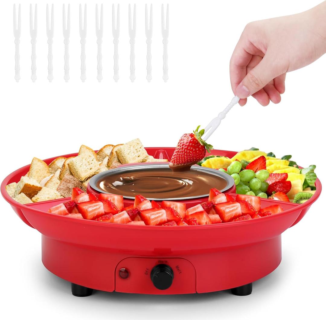 8.79oz MINI Electric Chocolate Melting Pot,Melting Fondue Set with 4PCS Forks,Cute Chocolate Fondue Fountain,Warmer Machine for Milk Chocolate,Cheese,Butter,Candy (Red)