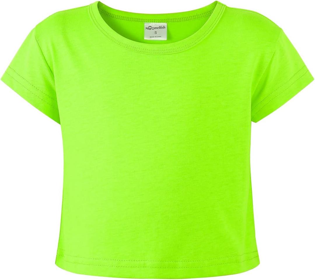 Noomelfish Girls Short Sleeve Crop Tops Kids Summer Dance Cropped T-Shirts, Size L