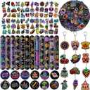 98 PCS Neon Party Favors, Neon Temporary Tattoos Slap Bracelets Stickers Badges Keychains for Neon Birthday Party Decorations Supplies for Classroom Rewards