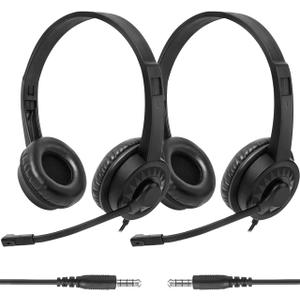 2 Pack Bulk Headphones with Microphone for Classroom Kids, On-Ear Wired Computer Headset with Rotating Mic for School Students K-12 Chromebooks PC Laptop Office Meetings, Black