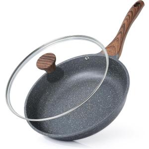 SENSARTE Nonstick Frying Pan Skillet with Lid, Omelet Pan with Cover, Healthy Egg Pan Chef's Pan, Kitchen Cooking Pan, PFOA Free (8inch + Glass Lid) (Gray)