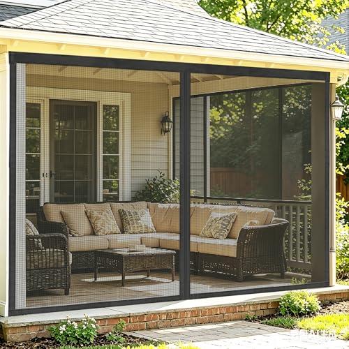 8X12ft Magnetic Closure Patio Screen Mesh - Fiberglass Heavy Duty Garage Door Screen, Easy Installation & Hands Free Outdoor Net Screens for 1 Car Garage Porch Pergola Gazebo to Keep Mosquito Bugs Out
