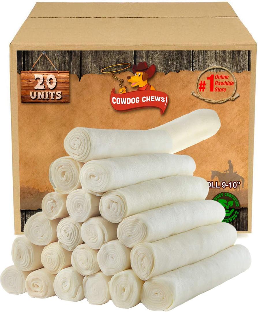 Cowdog Chews Retriever roll 9-10 inch All Natural Rawhide Product (20 Pack) EXP 07/03/2028
