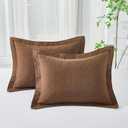 100% Cotton Quilted Pillow Sham Floral Printed Pillow Cover Set of 2 (King Size, Coffee)