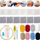 Allazone 6 PCS Punch Needle Coaster Kit with Landscape Patterns Yarns Tools, Felt Embroidery Hoop for DIY Craft