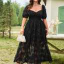 EYWOL Formal Wedding Guest Cocktail Plus Size Dress M-3XL, Floral Embroidered, Hide Tummy A-Line for Curvy Women (Black, M)