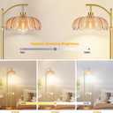 QIYIZM Gold Floor Lamp with Table and Shelves for Living Room Bedroom,Glass Standing Lamp with Remote Dimmable,Boho Brass Tall Lamp Vintage Farmhouse Arc Flower Floor Light Bohemian