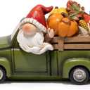 Hodao Thanksgiving Gnome Car Figurine with Pumpkins  Fall Harvest Festival Decor, Autumn Pumpkin Car Statues for Home, Kitchen, Table Centerpiece, Thanksgiving Decoration (Green)