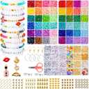Goldwise Friendship Bracelet Kit 3 Boxes-6240 Pcs 48 Colors Bracelet Making Kits with Clay Beads, 2880 Pcs 4mm Glass Seed Beads and 960 pcs A-Z Letter Beads with Charms for Party Birthday Gift