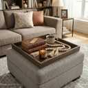 Ottoman Tray for Coffee Table Living Room Wood Serving Tray Large Wooden Square 20 Inches Rustic Brown