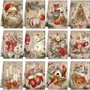VitalCozy 12 Pcs Christmas Kitchen Towels and Dishcloths Retro Christmas Tree Reindeer Santa Claus Cardinal Snowman Hand Tea Towels Decor for Xmas Home Housewarming Gift Supplies, 14.2 x 21.3 Inch