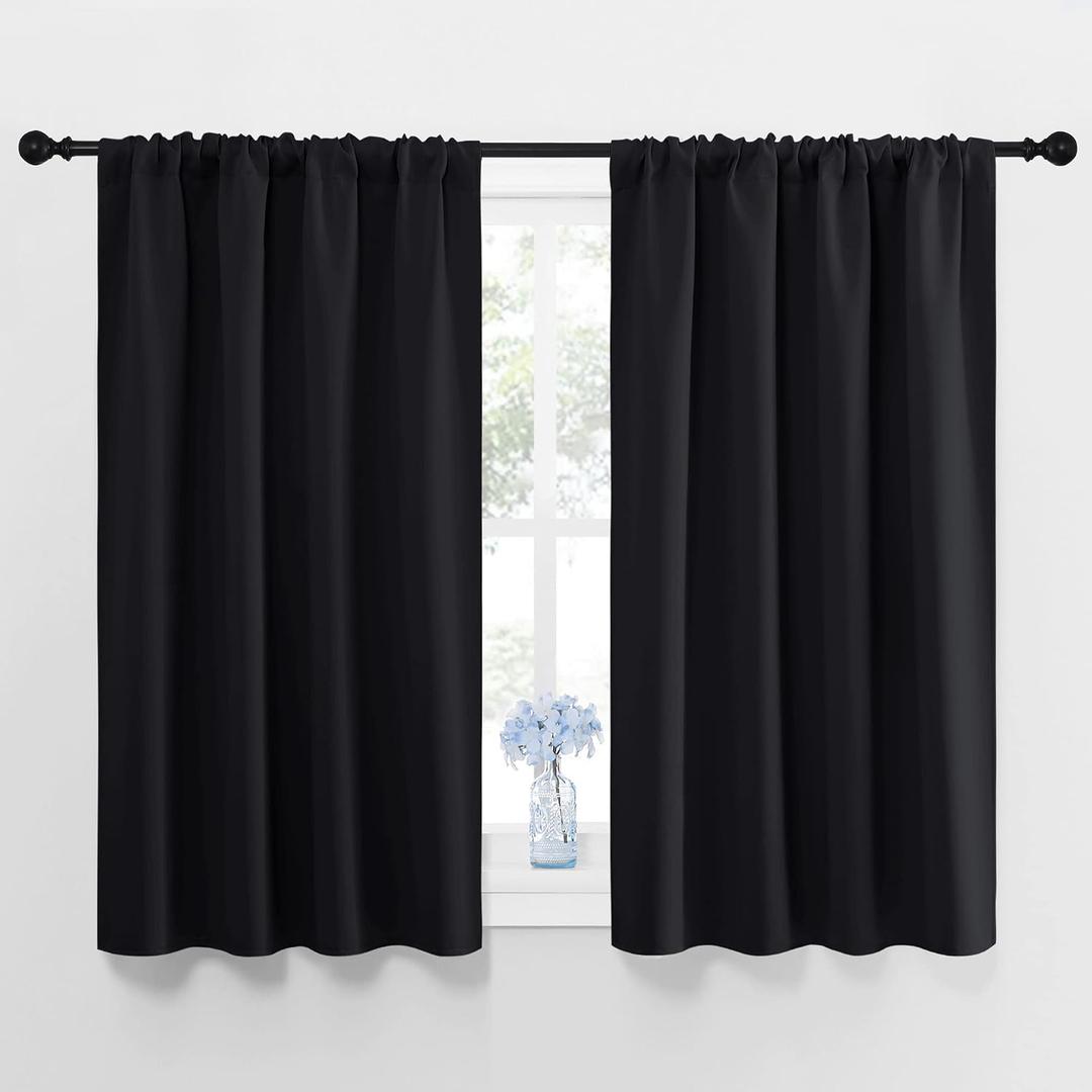 NICETOWN Black Out Short Curtain Panels for Kitchen - Energy Smart Decoration Thermal Insulating Blackout Drapes/Draperies for Bathroom Small Window (2 Panels,42 in x 45 in (W x L))