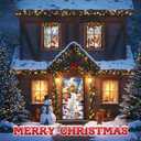 Tioncy 3 Pcs Christmas Door Window Cover Decorations Set 71" x 35" Christmas Door Cover 47" x 32" Xmas Window Curtain Santa Claus Snowman Winter Reindeer Banner Backdrop for Outdoor Holiday Decor