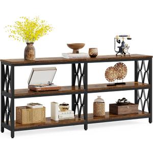 LITTLE TREE Console Table with Storage Shelves, 70.9" Industrial 3-Tier Sofa Table for Living Room, Long Foyer Table Entryway Table for Hallway, Front Door, Entrance, Rustic Brown & Black