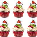 50 PCS Edible Christmas Cupcake Toppers Green Monster Man Cake Toppers Wafer Paper Christmas Birthday Decorations for Edible Merry Xmas Theme Baby Shower Birthday Party Cake Decorations Supplies (Style 1)