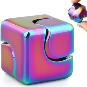 Fidget Spinner Cube Toy for Teen Adult Kid, Metal Fidget Block Hand Spinner for Stress Relief, Cool Stuff EDC Gadget Desk Office Toy, Valentine Gift for Boy Man, Small Anxiety Sensory Toy Tool