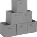 11x11 Storage Bins, Set of 6 Storage Cubes. Collapsible Cube Storage Bins, Fabric Closet Organizers with Handles for Home, Office, Closet Shelf Cabinet, Bookcase, Grey