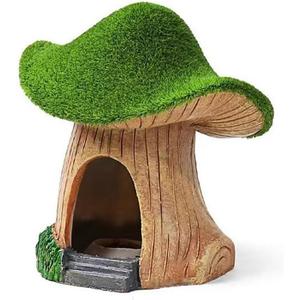 Aquarium Decoration House,Betta Fish Tank Hideaway Landscape, Green Moss Mushroom House Shelter, Reptiles Fish and Shrims Fairy Garden Cave Decor