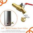 Upgrade Water Heater Drain/Flush Ball valve kit, Full-Port Valves 3/4"MIP x 3/4" Male GHT Connection to Hot Water Heater Tank, 2 inch Shank, 180 degree Handle with Chain, Cap and Thread Tape