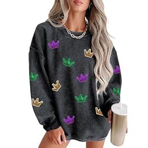 SELINK Womens Crewneck Oversized Corduroy Corded Sweatshirt Long Sleeve Casual Pullover Tops Black Crown-XXL