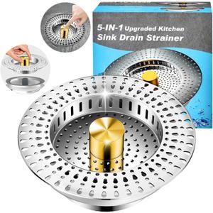 Kitchen Sink Drain Strainer, 18/8 Stainless Steel, Sink Stopper Kitchen Drain (Silver)