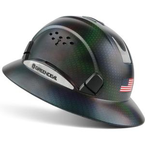 GREEN DEVIL Full Brim Hard Hat Vented Construction Safety Helmet OSHA Approved Cascos De Construccion ABS Work Hardhat for Men&Women 6 Point Adjustable Ratchet Suspension Custom Pattern Design (The Chameleon)
