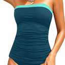 Aqua Eve Bandeau Swimsuits for Women Two Piece Bathing Suits Ruched Tummy Control Tankini Sets Strapless Swimwear XL