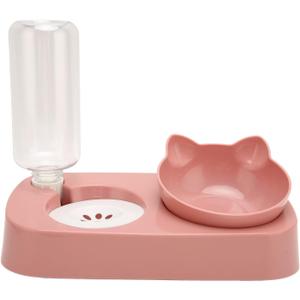 Double Dog Cat Bowls Water and Food Bowl Set Automatic Water Dispenser Pet Feeder for Small Size Dog(Pink)
