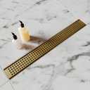 Linear Shower Drain, 24 Inch Gold Shower Drain with Removable Square Hole Cover Grate, Bathroom Modern 304 Stainless Steel Brushed Gold Shower Floor Drain with Adjustable Feet,Hair Catcher