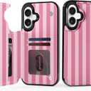 for iPhone 17 Wallet Case with Card Holder, Military-Grade Drop Protection, Flip PU Leather Built, Double Magnetic Clasp and Durable Shockproof for iP17 6.3 Inch Cover - Stripes (Pink)