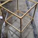 Signature Design by Ashley Ryandale Square Accent Table for Living Room, SandCasted Aluminum Frame With Brass Finish, Glass Top and White Marble Shelf, 21" Size, 21" W X 21" D X 24.88" H