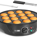 Non Stick Mini Pancakes Maker Machine, Electric Poffertjes Pan with Browning Control, Small Ebelskiver Aebleskiver Pan, Dutch Mini Pancake Maker, with Brush & Forks, 14 Slots, Black