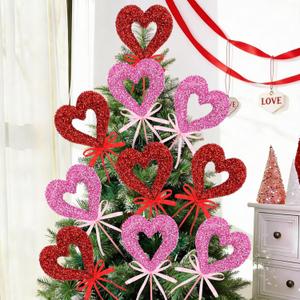 Soulchen 8 Pcs Valentines Day Heart Picks Tree Topper Decorations 15.7 Inch Heart Picks Extra Large Red Pink Glitter Foam Decorations for Valentine's Ornaments Centerpiece Table Decor(Glitter)