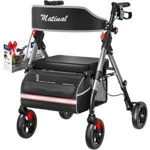 Walkers for Seniors, Rollator Walker with Seat, Walkers for Seniors with seat, 350 lb Capacity,with 8'' Big Wheels, Rolling Walker (Silver)