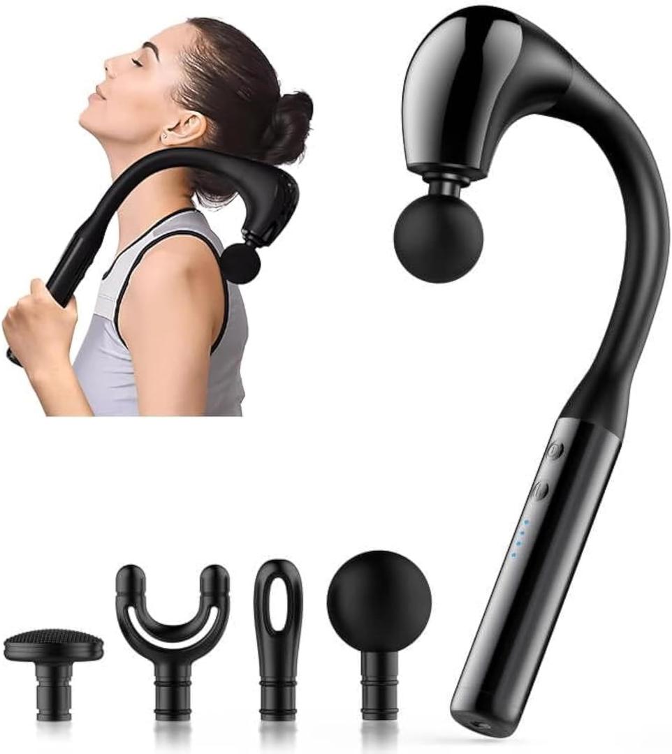 Massage Gun Deep Tissue with Extended Handle Revolutionary U-Shaped Back Massager Body Massager for Neck,Shoulder,Leg (Glossy Black)