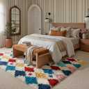 PureCozy Colorful 9x12 Area Rug for Living Room Washable Non Slip Neutral Soft Bedroom Checkered Carpet Rainbow Fluffy Modern Shag Fuzzy Indoor Large Aesthetic Bedroom Home Office Playroom Nursery