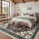 8x10 Area Rugs for Living Room, Large Vintage Carpet for Bedroom Washable Non Slip, Farmhouse Floral Print Aesthetic Distressed Rug for Dining Room Office, Rosewood Red