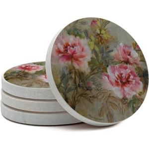 Thirstystone Paeona II Natural Sandstone Coaster 4 Pack Eco-Friendly, Absorbent, Easily Wipes Clean