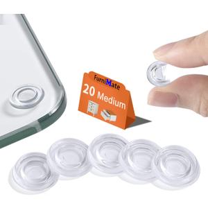 Glass Table Top Bumpers 20PCS 18mm Non Adhesive Medium Rubber Bumpers Anti Slip Pads Clear for Glass Top
