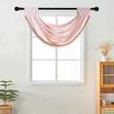 Waterfall Valance Curtains Pink Swag for Windows 2 Pack Decorative Beads Trims Small Window Treatments for Kitchen Living Room