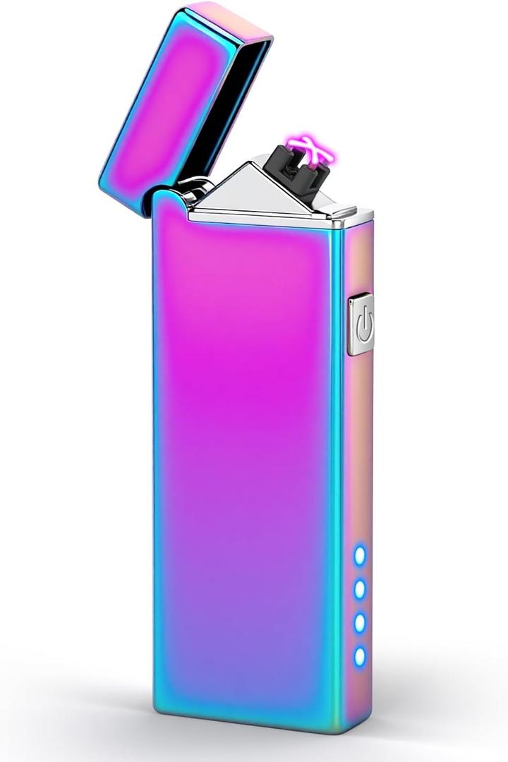 LcFun Electric Lighter USB Rechargeable Windproof Flameless Plasma Dual Arc Lighter, Cute Metal Pocket Lighters for Candle, Small Valentines Birthday Gifts for Women Friends Wife (Multichrome)