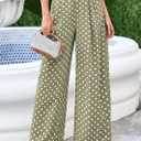 KIRUNDO Wide Leg Pants for Women 2026 Summer Flowy Polka Dot Trousers | Lightweight Dressy Palazzo Work Pant, Elastic High Waisted Pleated Slacks With Pockets, Business Casual Fall Vacation Outfits (Green, M)