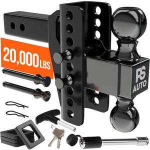 Adjustable Gooseneck Drawbar Trailer Hitch - 20,000 LBS, Fits 2 and 2-5/16 Inch Balls, US Gov Tested & Certified, Gooseneck Trailer Hitch Adapter for RV Towing, Motorcycles & Powersports